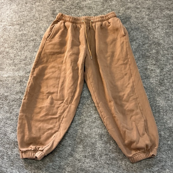 Quince Pants - Quince Taupe 100% Organic Cotton Casual Baggy Joggers With Drawstring Size M
